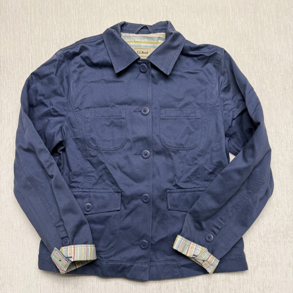 L.L.Bean Safari Field Jacket Womens Small Navy Blue Cotton Riding Button Front